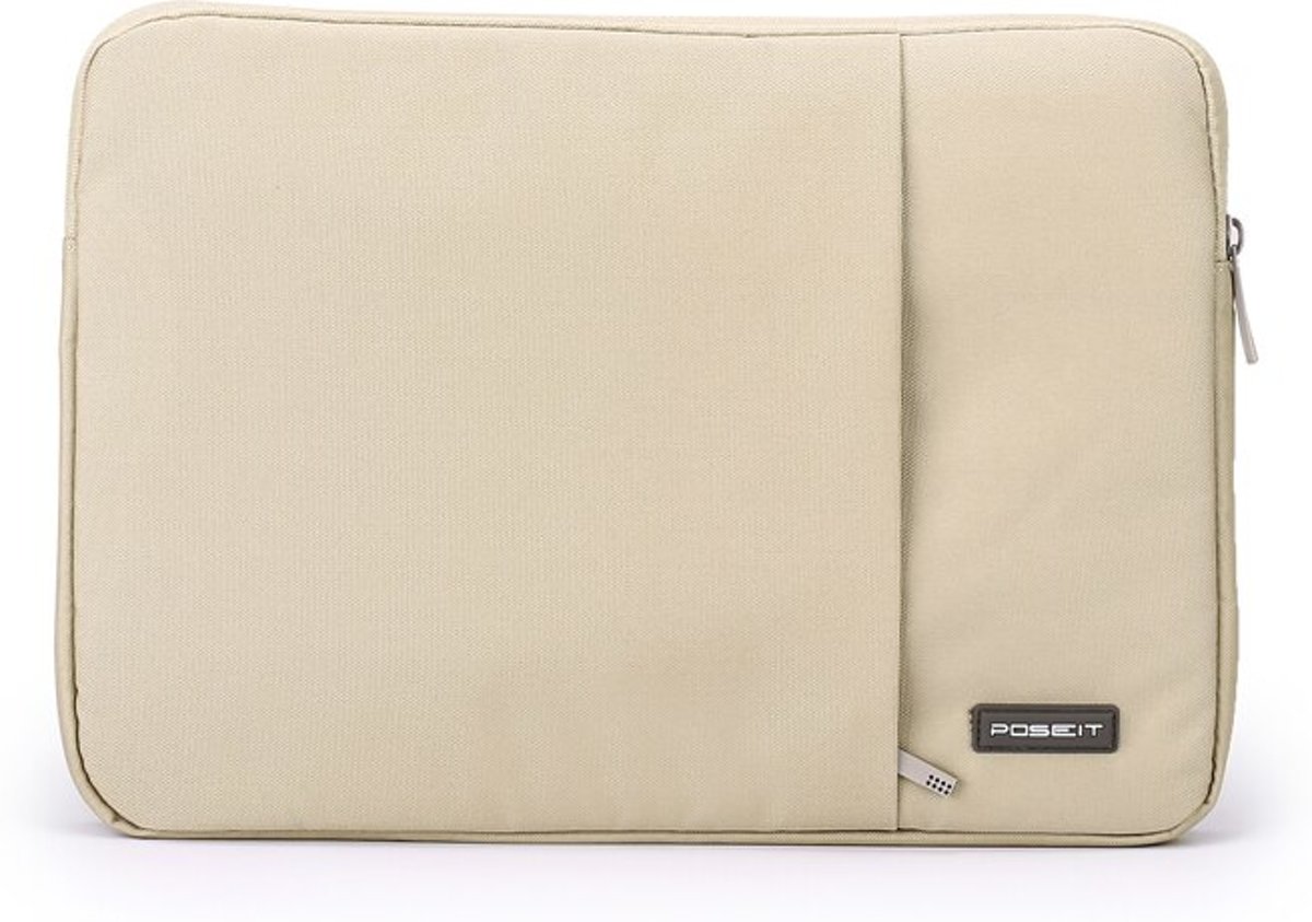 Luxe Laptophoes Ritssluiting met Buitenvak | 13 inch | Beige | Laptop Accessoires